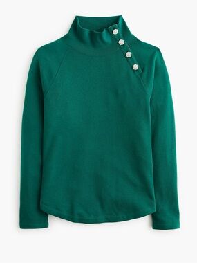 J Crew Factory Jewel-button mockneck pullover green Size M NWOT